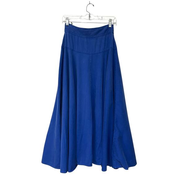 Vintage Flamingo Yoked Skirt Blue Full Midi 100% Cotton Zipper Buckles W26" - Picture 5 of 8